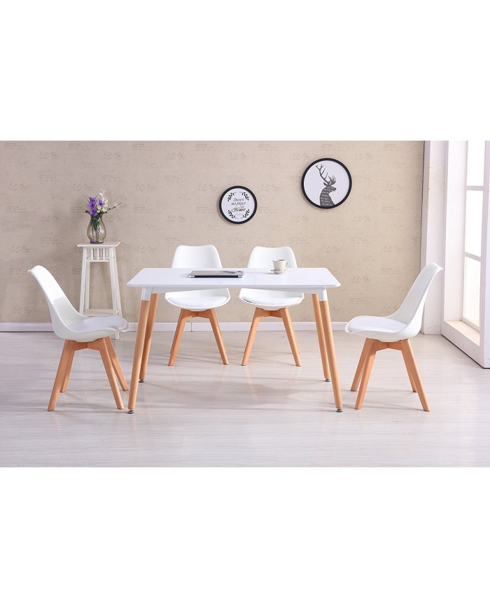 Silla TORRE 4P ( SU ), madera, polipropileno y cojín blanco