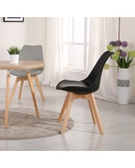 Silla TORRE 4P ( SU ), madera, polipropileno y cojín negro