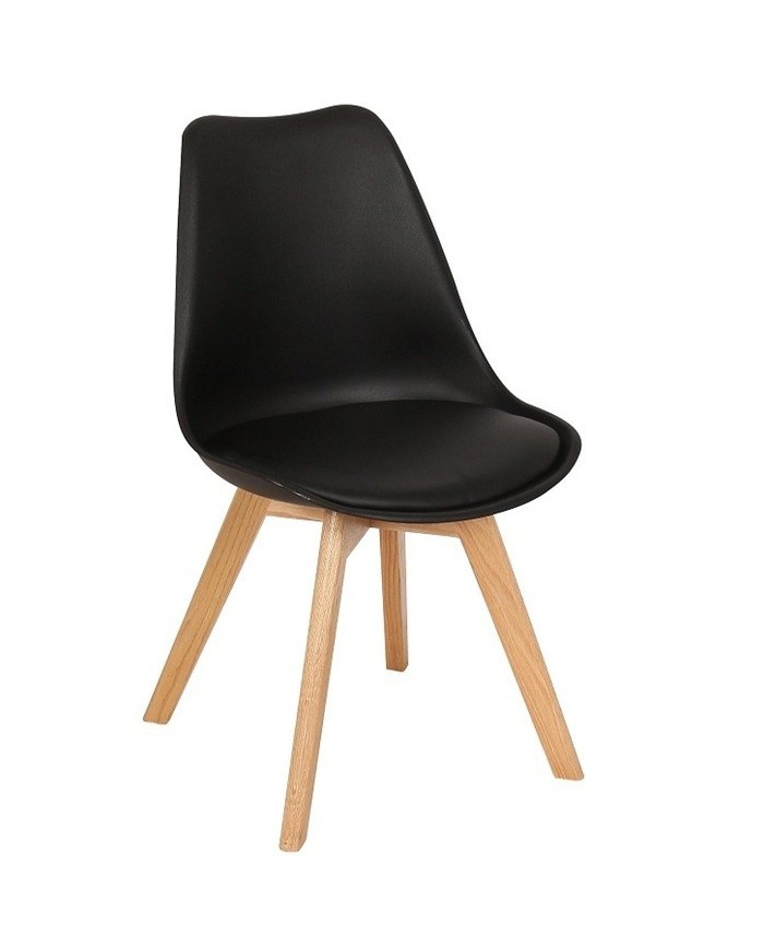Silla TORRE 4P ( SU ), madera, polipropileno y cojín negro