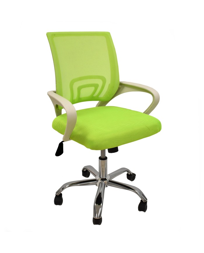 Sillón de oficina FISS NEW (M), blanco, regulación de altura, basculante, malla y tejido verde