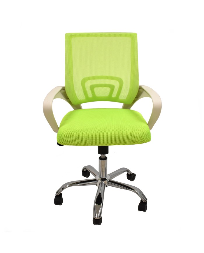 Sillón de oficina FISS NEW (M), blanco, regulación de altura, basculante, malla y tejido verde
