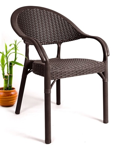 Sillón TORREMOLINOS, apilable, patas metálicas, polipropileno marrón chocolate