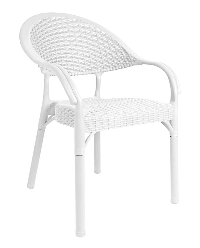 Sillón TORREMOLINOS, apilable, patas metálicas, polipropileno blanco