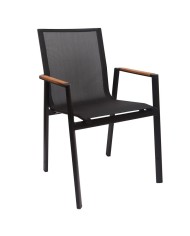 Sillón ROSAURO, apilable, aluminio, textilene negro