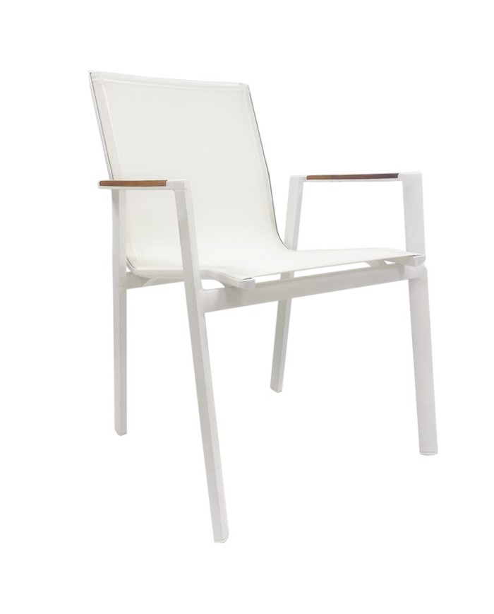 Sillón ROSAURO, apilable, aluminio, textilene blanco