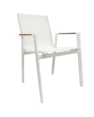 Sillón ROSAURO, apilable, aluminio, textilene blanco