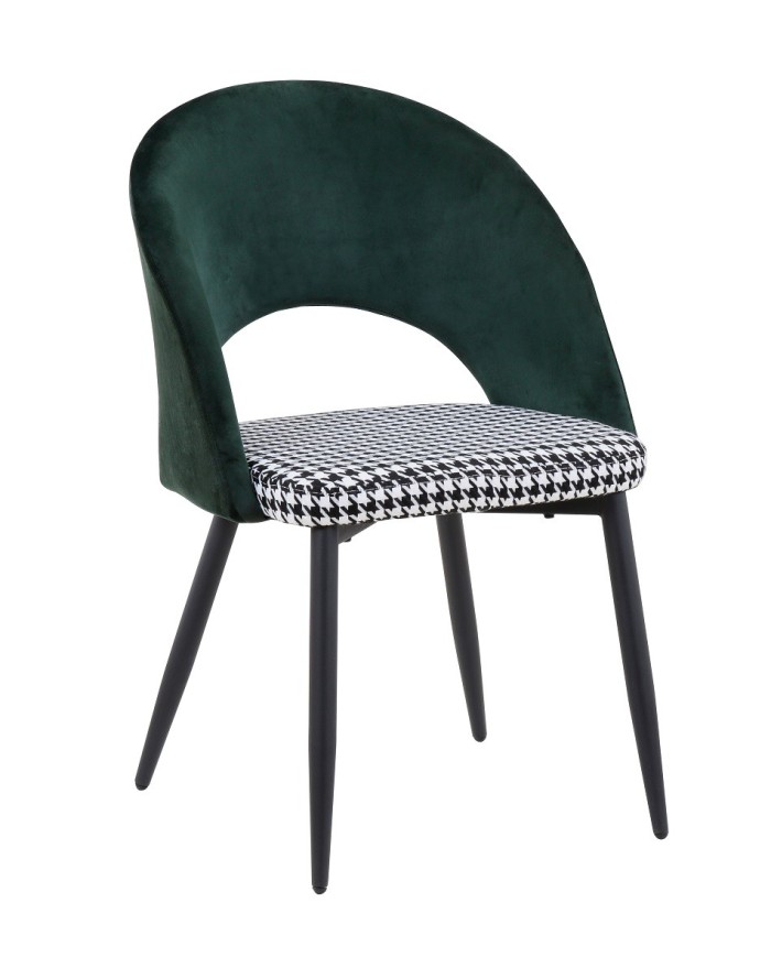 Silla CLEO, metal, tapizado verde con pata de gallo