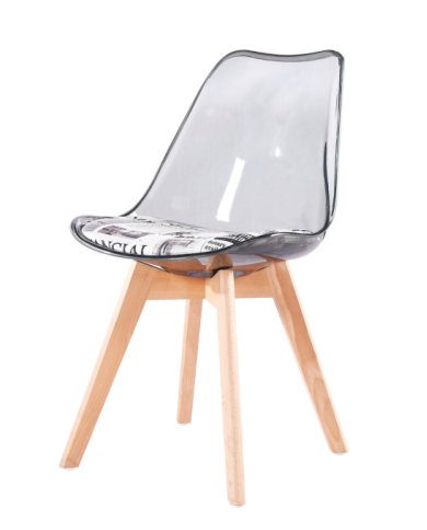 Silla TORRE 4P, madera, transparente, cojín estampado moderno