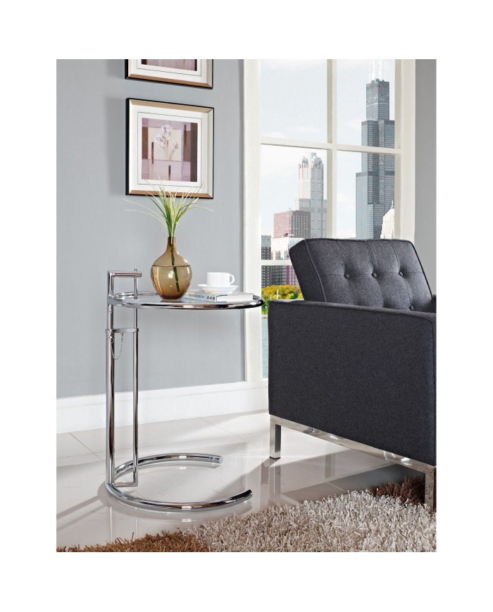 Mesa EG NEW, regulable, acero inoxidable y cristal, 50 cms de diámetro