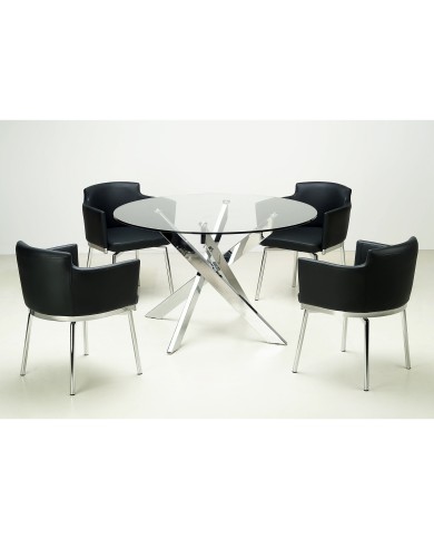 Mesa CHANTAL 100, cromada, cristal, 100 cms diámetro