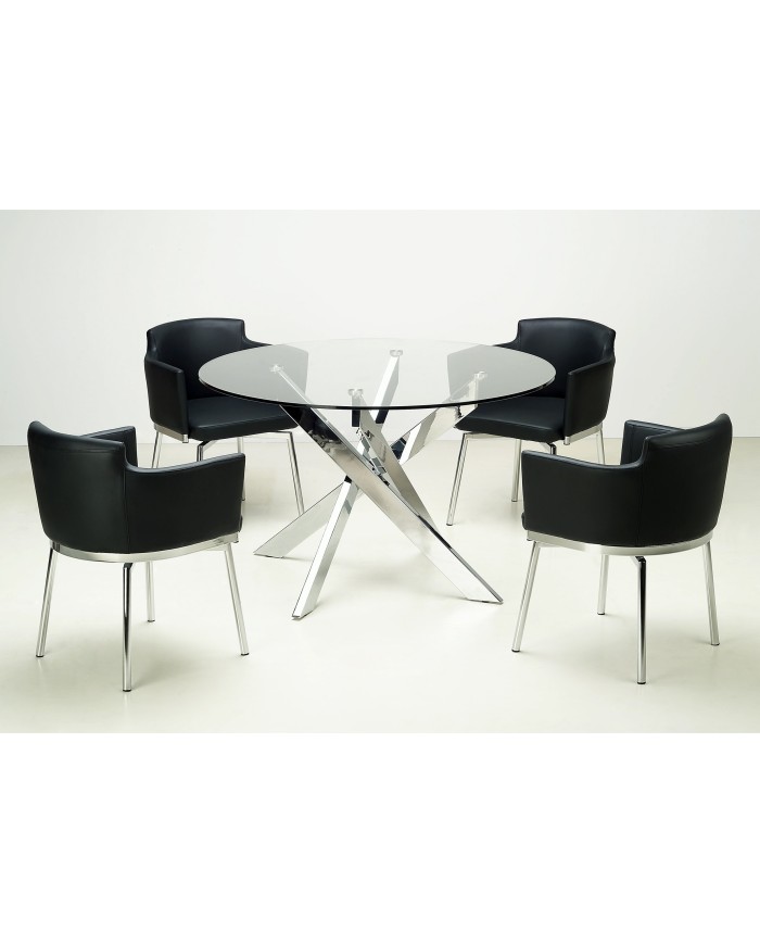 Mesa CHANTAL 100, cromada, cristal, 100 cms diámetro