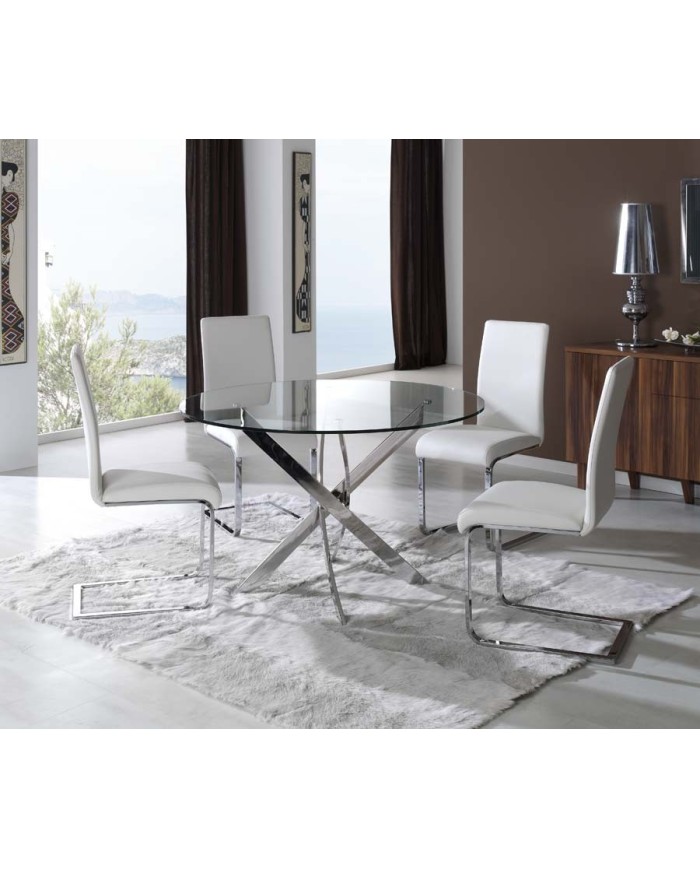 Mesa CHANTAL 100, cromada, cristal, 100 cms diámetro