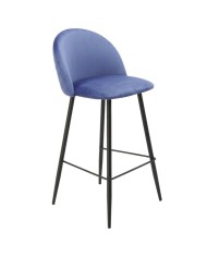 Taburete MAGDA, metal, tapizado velvet azul