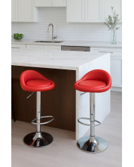 Taburete ALIVERI, cromado, similpiel roja