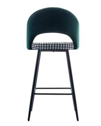 Taburete CLEO, metal, tapizado verde con pata de gallo