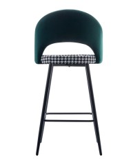 Taburete CLEO, metal, tapizado verde con pata de gallo