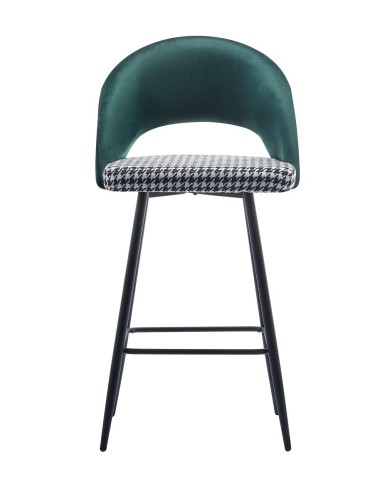 Taburete CLEO, metal, tapizado verde con pata de gallo