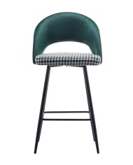 Taburete CLEO, metal, tapizado verde con pata de gallo