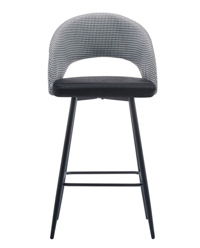Taburete CLEO, metal, tapizado pata de gallo con negro