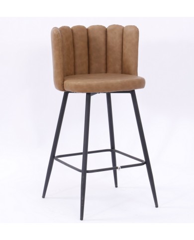 Taburete RAMSES, metal, tapizado similpiel marrón claro