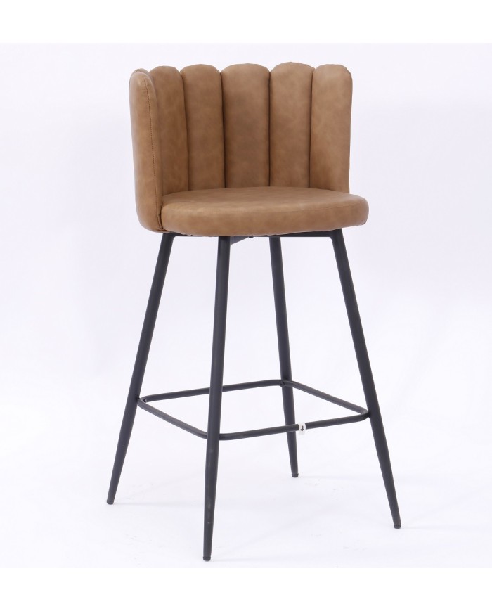 Taburete RAMSES, metal, tapizado similpiel marrón claro