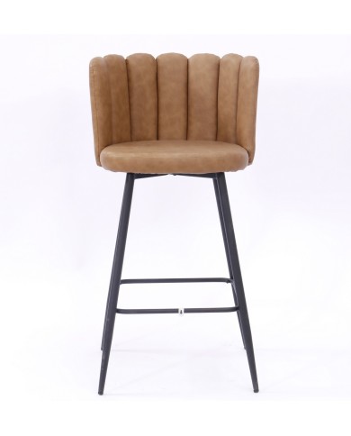 Taburete RAMSES, metal, tapizado similpiel marrón claro