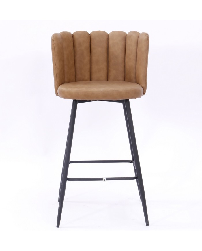 Taburete RAMSES, metal, tapizado similpiel marrón claro
