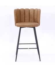 Taburete RAMSES, metal, tapizado similpiel marrón claro