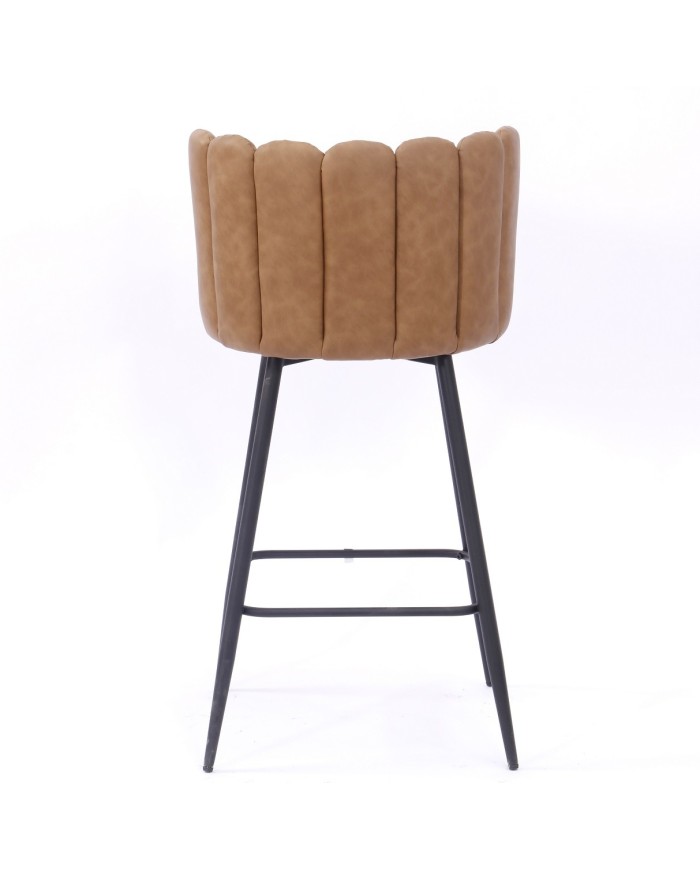 Taburete RAMSES, metal, tapizado similpiel marrón claro
