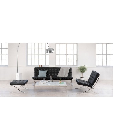 Ottoman BARNA (T), acero inoxidable, piel top negra