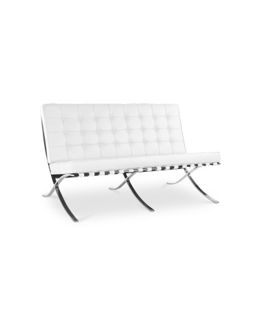 Sofá BARNA, 2 plazas, acero inoxidable, similpiel blanca