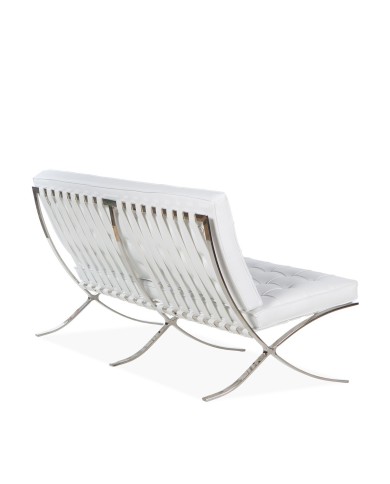 Sofá BARNA, 2 plazas, acero inoxidable, similpiel blanca