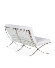 Sofá BARNA, 2 plazas, acero inoxidable, similpiel blanca