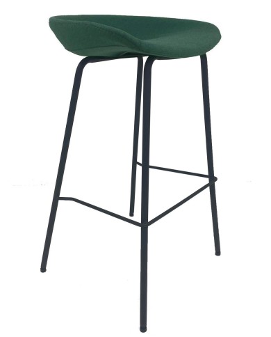 Taburete KIEL, metal, tapizado tejido verde