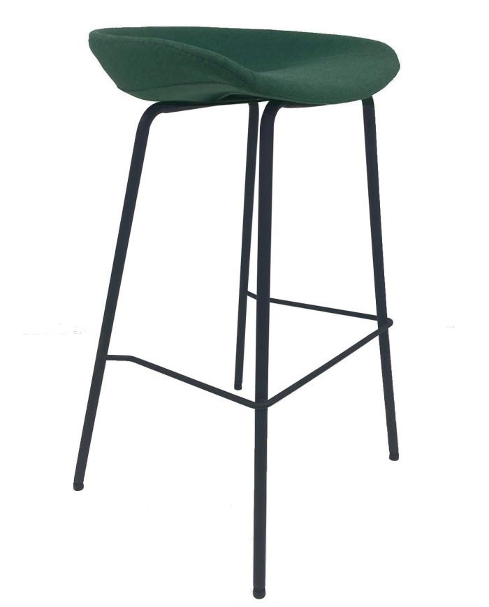 Taburete KIEL, metal, tapizado tejido verde