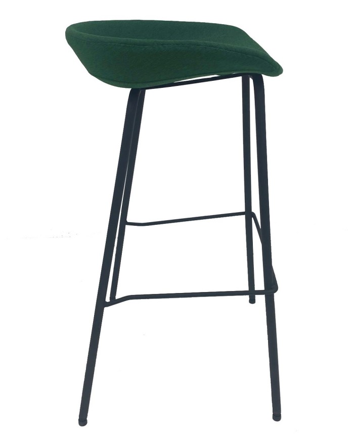 Taburete KIEL, metal, tapizado tejido verde