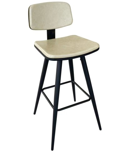 Taburete FASHION, metal, tapizado similpiel beige vintage