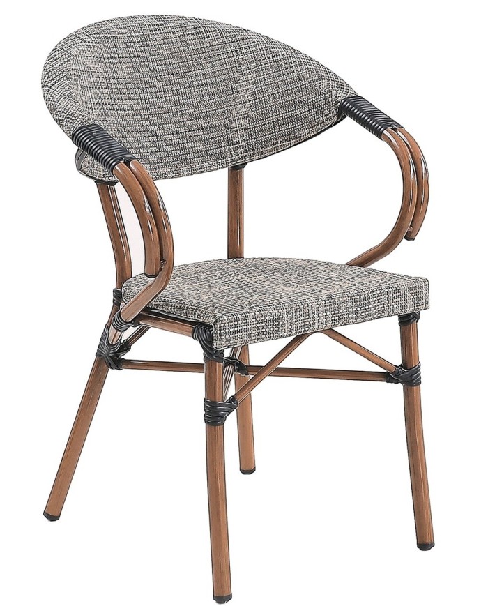 Sillón NERJA, apilable, aluminio, teslin gris bronce