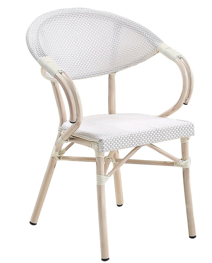 Sillón NERJA, apilable, aluminio, teslin blanco, plata y gris