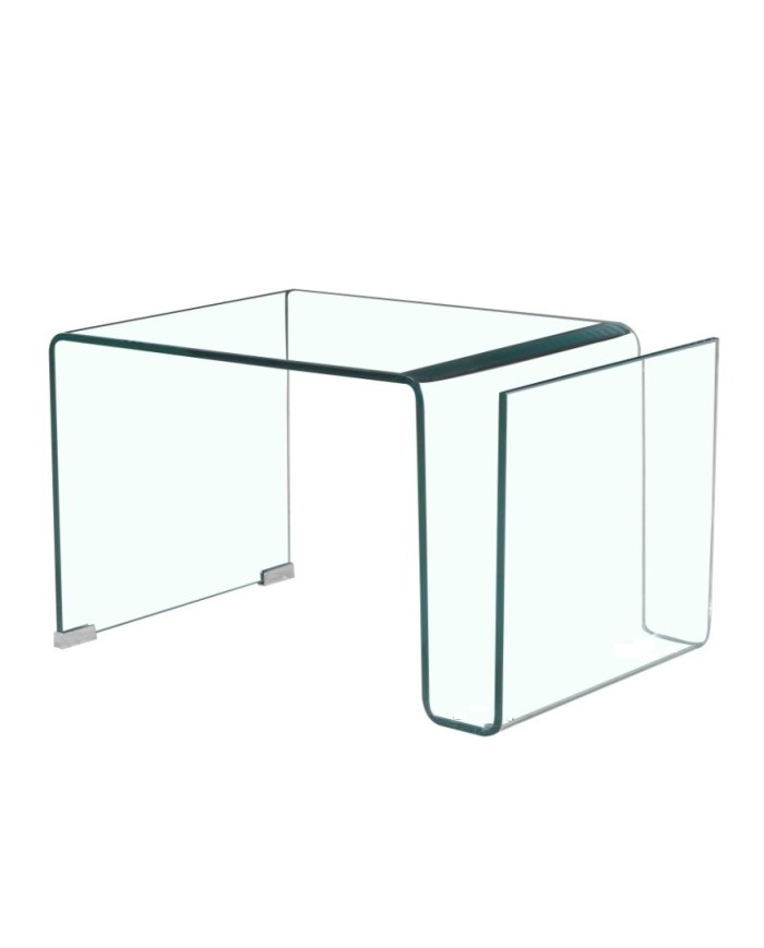 Mesa ATLANTIS (SU), baja, cristal curvado transparente, 42 x 38 cms.
