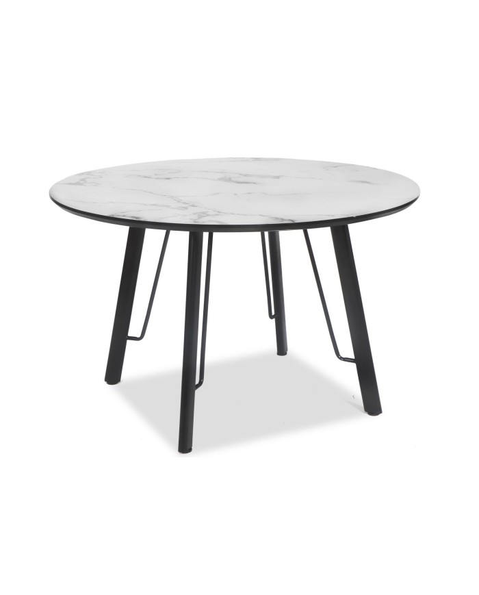 Mesa BIAGIO, metal, tapa DM imitación mármol, 120 cms de diámetro