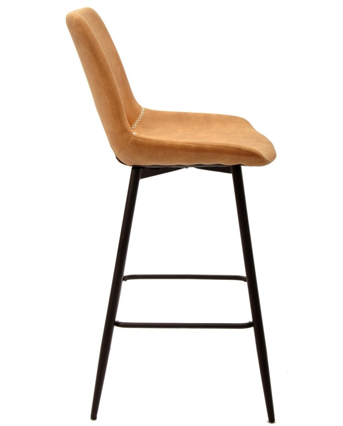 Taburete ANTIBES NEW, metal, similpiel marrón claro