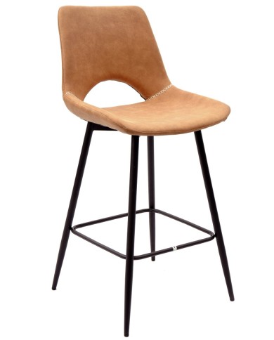 Taburete ANTIBES NEW, metal, similpiel marrón claro