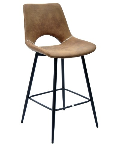 Taburete ANTIBES NEW, metal, similpiel marrón oscuro