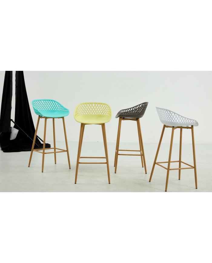 Taburete STRAUSS, metal, polipropileno amarillo pastel