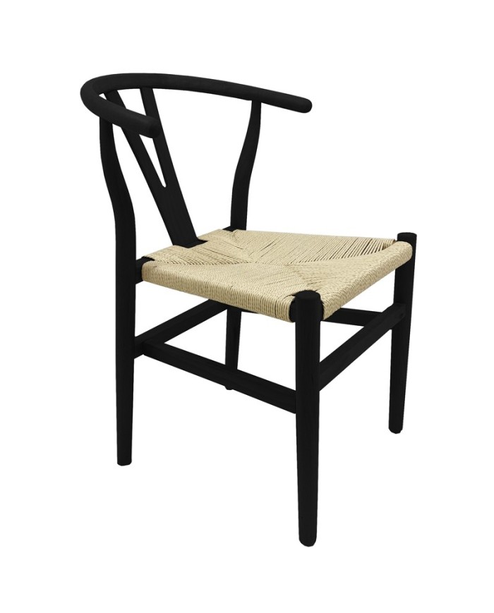 Silla WISH, madera de haya, color negro, fibra trenzada