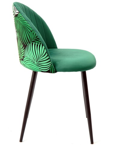 Silla FLORAL, metal, tapizado velvet verde con trasera floral a juego
