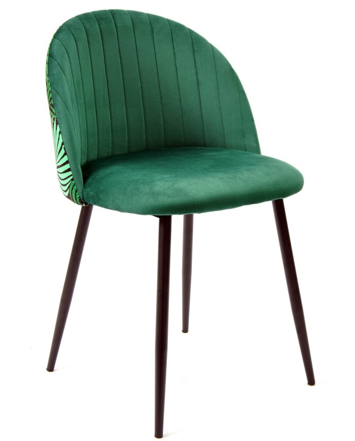 Silla FLORAL, metal, tapizado velvet verde con trasera floral a juego