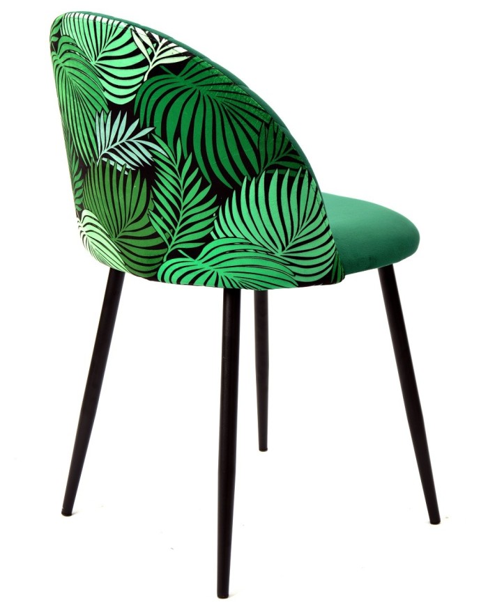 Silla FLORAL, metal, tapizado velvet verde con trasera floral a juego