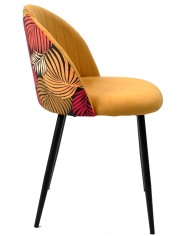 Silla FLORAL, metal, tapizado velvet amarillo con trasera floral a juego